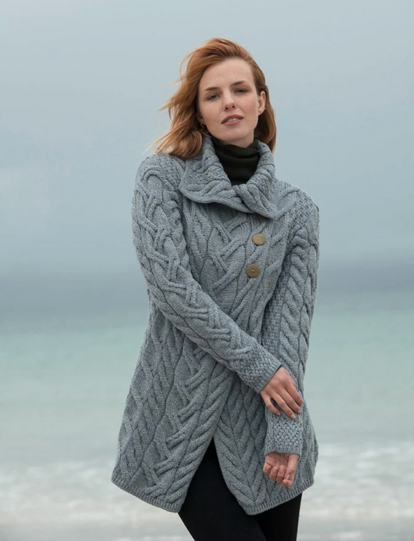 Aran 3 Buttoned Longline Cardigan | Ocean Grey