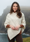 Irish Aran Wool Poncho | Natural Merino Cable Knit | Handcrafted Heritage