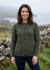 Aran Merino Wool Cable Knit Cardigan | Army Green