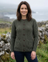 Aran Merino Wool Cable Knit Cardigan | Army Green