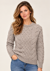 Ladies Long Crop Cable Supersoft Merino Aran Sweater | Oatmeal