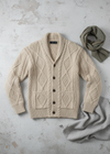 Men's Aran Shawl Collar Cardigan | Oatmeal | 100% Merino Wool