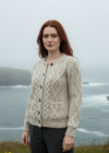 Ladies Aran Cardigan in Flecked Cream | 100% Irish Wool