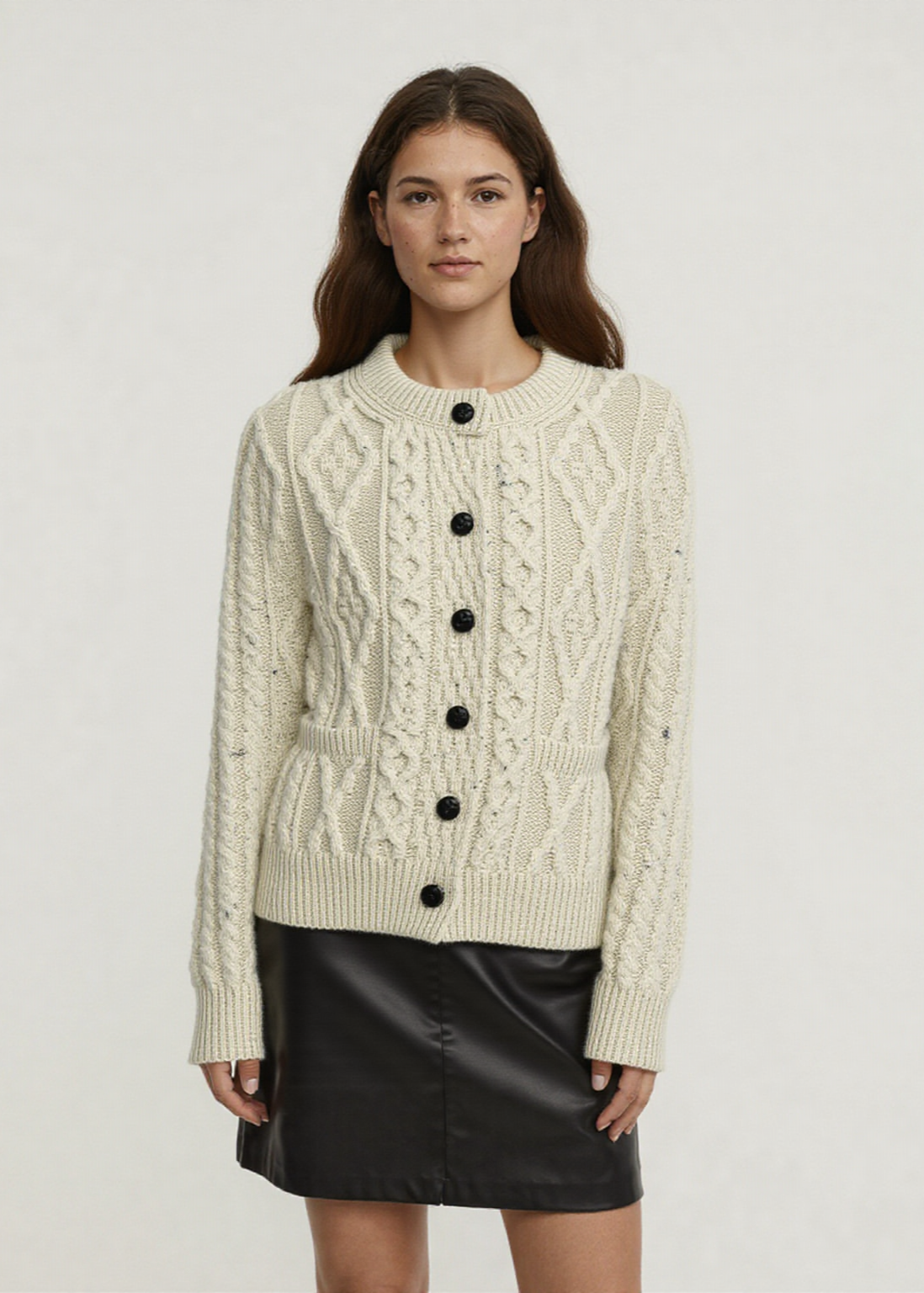 Ladies Aran Cardigan | Flecked Cream