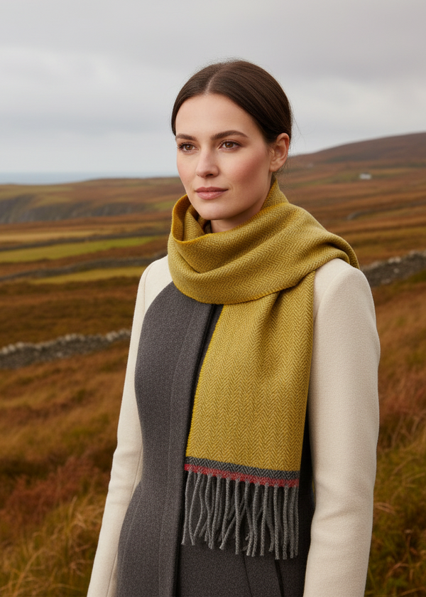 Foxford Gold Lambswool Scarf - Female Model