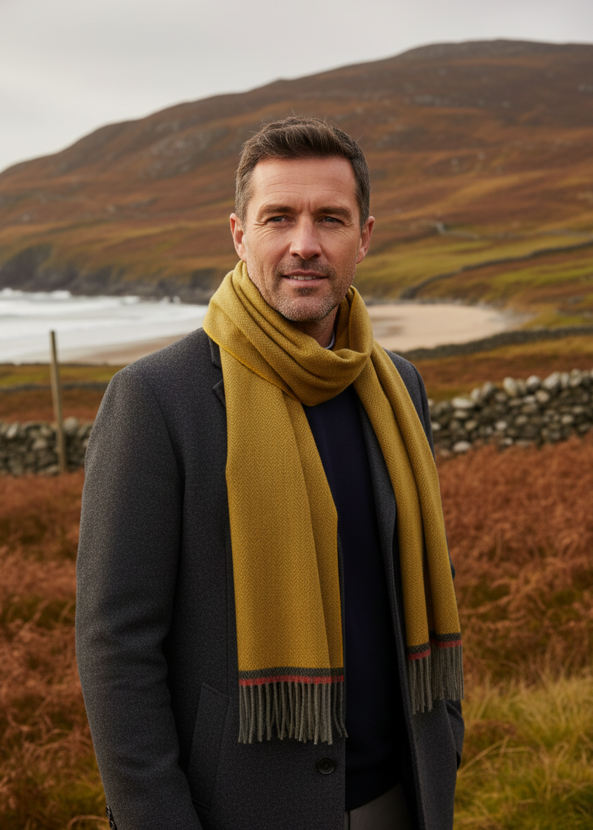 Foxford Gold Lambswool Scarf - Male Model