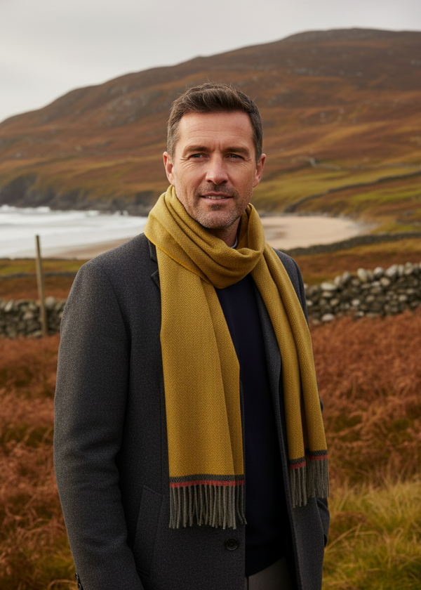 Foxford Gold Lambswool Scarf - Male Model