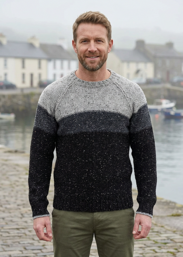 Aran Crafts Three Tone Donegal Wool Sweater - Clearance