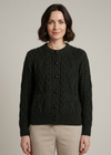 Inagh Ladies Aran Cardigan | Army Green | 100% Worsted Wool