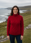 Aran Garnet Red Turtleneck Sweater | 100% Merino Wool | Traditional Irish Cable Knit