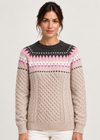 Ladies Slim-Fit Aran Fair Isle Sweater | Beige