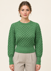 Ladies Merino Cropped Classic Aran Sweater | Green