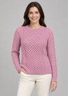 Ladies Slim-Fit Aran Sweater | Rose Pink | 100% Merino Wool