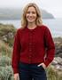 Ladies Merino Cropped Classic Aran Cardigan | Red