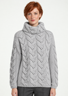 Women's Aran Cowl Neck Chunky Sweater | Grey 