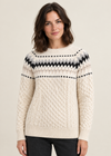 Ladies Slim-Fit Aran Fair Isle Sweater | Natural