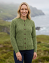 Aran Lumber Cardigan | Green Leaf | 100% Merino Wool