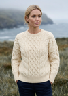 Ladies Long Crop Cable Supersoft Merino Aran Sweater | Natural
