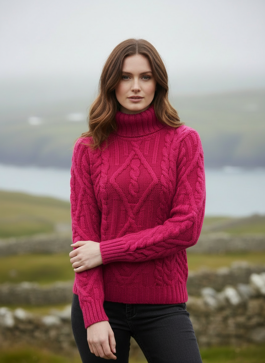 Fuchsia Aran Turtleneck Slim Fit - Image 3