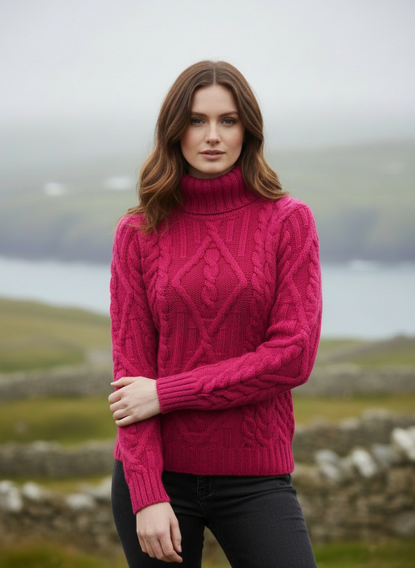 Fuchsia Aran Turtleneck Slim Fit - Image 3