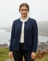 Ladies Aran Cardigan Navy Green Mix | Authentic Irish Cable Knit