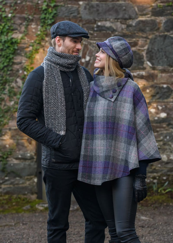Mucros Poncho | Charcoal Lavender Stripe