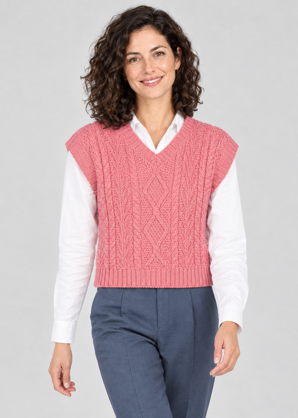 IrelandsEye Women's V Neck Aran Vest | Rosa Pink