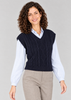 Women's V Neck Aran Vest | Navy
