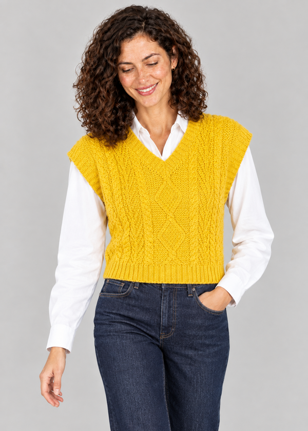 IrelandsEye Women's V Neck Aran Vest | Sunflower