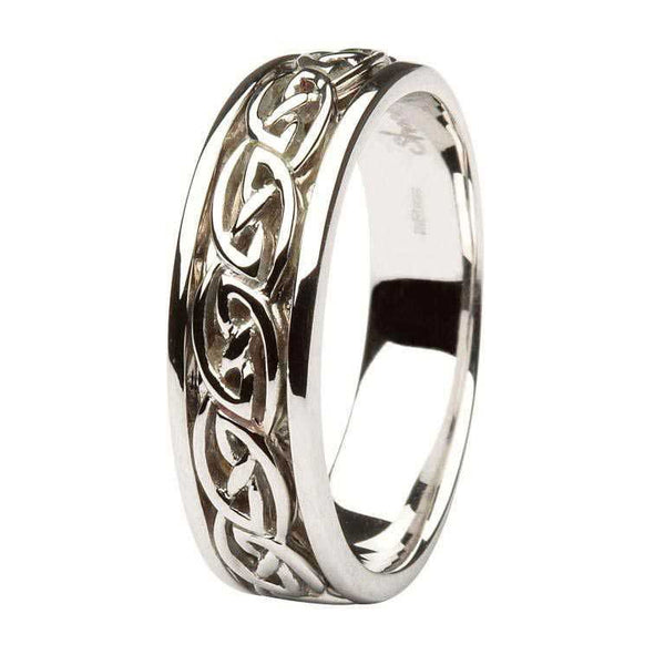 Gents White Gold Wedding Ring Celtic Knot