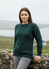 Inis Mor Aran Sweater | Unisex Irish Wool Sweater | Moss Green