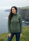 Irish Aran Turtleneck Sweater - 100% Merino Wool | Green