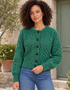 Ladies Merino Cropped Classic Aran Cardigan | Green