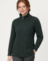 Aran Claddagh Zip Cardigan | Women's Green Merino Wool