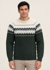 Aran Merino Crew Neck Fair isle Sweater - Green