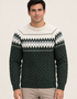 Aran Merino Crew Neck Fair isle Sweater - Green