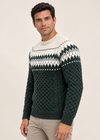 Aran Merino Crew Neck Fair isle Sweater - Green