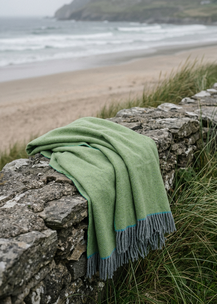 McNutt Green Herringbone Pure Wool Throw 200 × 150cm