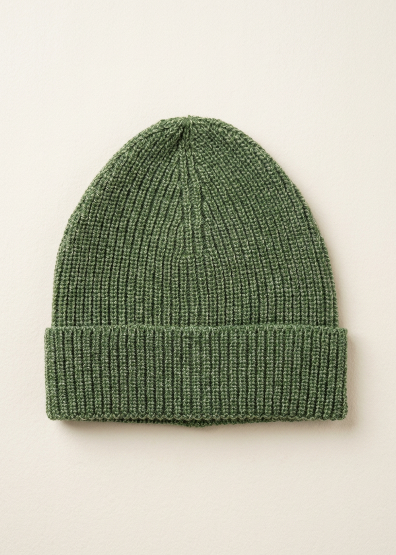 Aran Vintage Merino Wool Ribbed Hat | Green - Clearance