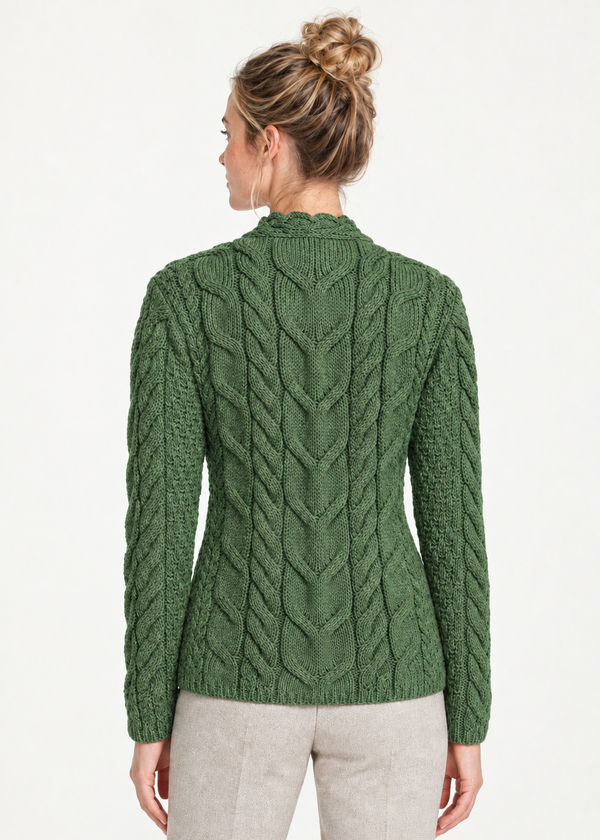 Green pullover, back view