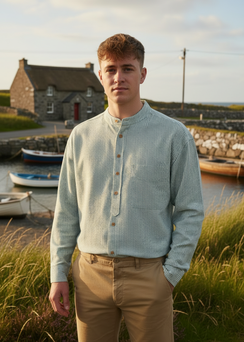 Civilian Grandfather Shirt | Green Stripes
