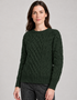 Ladies Long Crop Cable Supersoft Merino Aran Sweater | Green