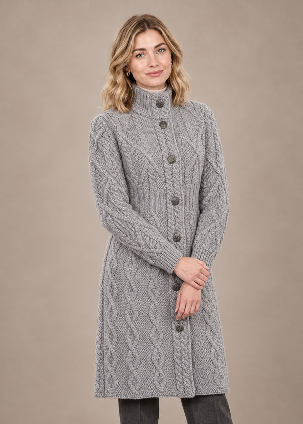 Grey coat, angled studio pose