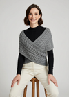 Ladies Merino Wool Cable Crossover Aran Button Wrap | Grey