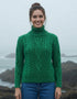 Juniper Aran Polo Neck Sweater | 100% Merino Wool | Green Marl