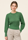 Ladies Merino Cropped Classic Aran Sweater | Green