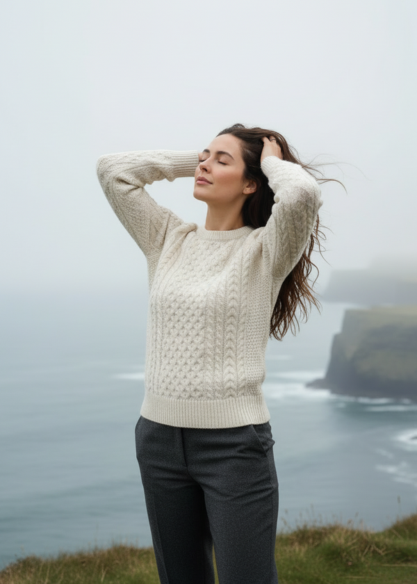 Hands in hair,peaceful-expression