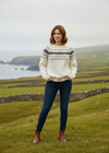 Hands in pockets Ladies Slim-Fit Aran Fairisle Sweater - 100% Merino Wool | Natural