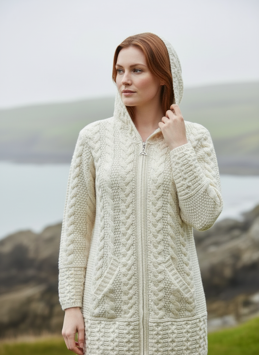 Natural Aran Cardigan Pose 2