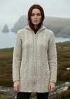 Aran Hooded Cardigan with Celtic Knot Zipper | Merino Wool